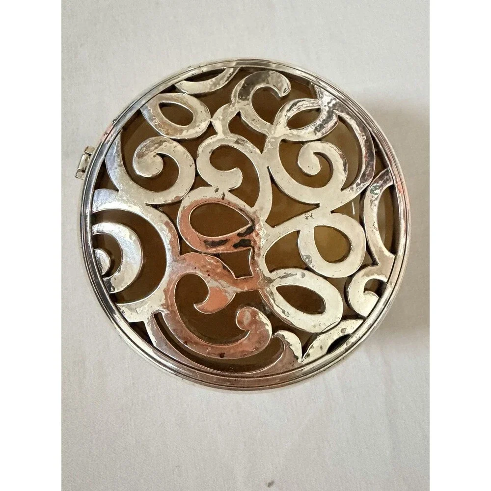 Brighton Skribbel Round Trinket Box G80830 Silver Scrollwork Hearts Cottagecore